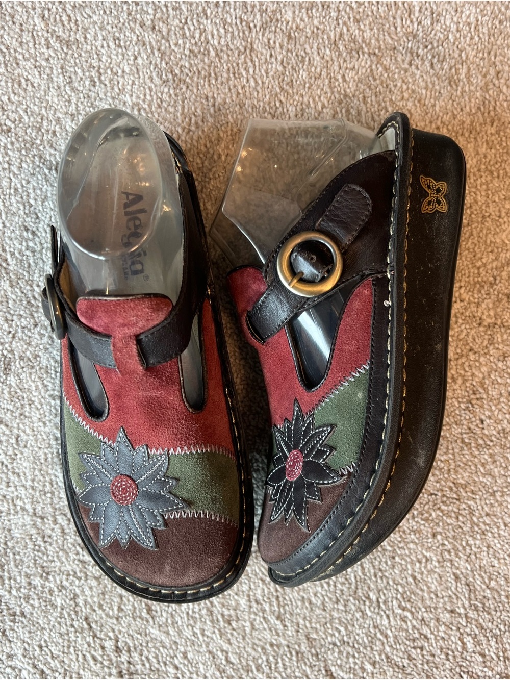 Alegria Multi-Color Floral Suede Clogs - Women's Size 39